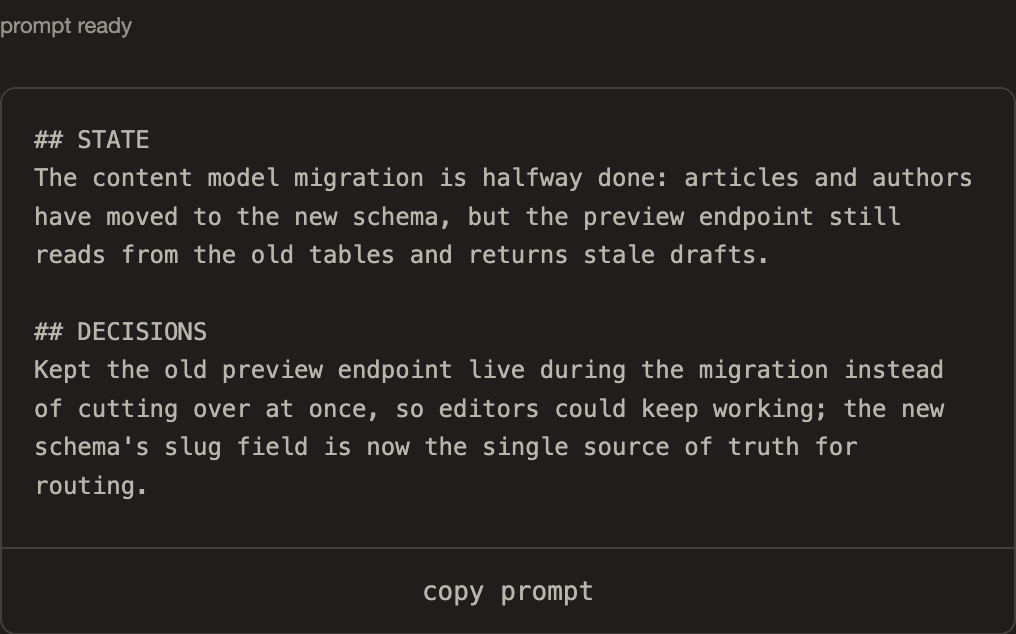 a chat's ready prompt with its copy button